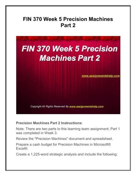 fin 370 precision machines part 2|FIN 370 : BUSINESS FINANCE .